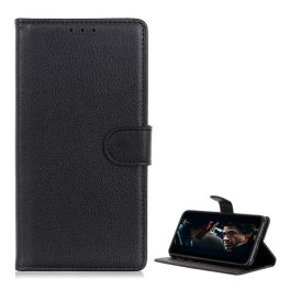   Tok álló, bőr hatású (FLIP, oldalra nyíló, asztali tartó, prémium) FEKETE