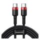 BASEUS CAFULE adatkábel (Type-C - Type-C, 100W, PD gyorstöltő 3.0, cipőfűző, 200cm) PIROS