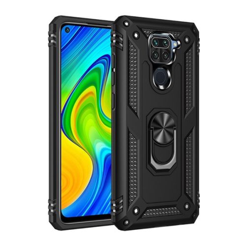 Defender szilikon telefonvédő (ütésállóság, tartógyűrű, mágneses) FEKETE